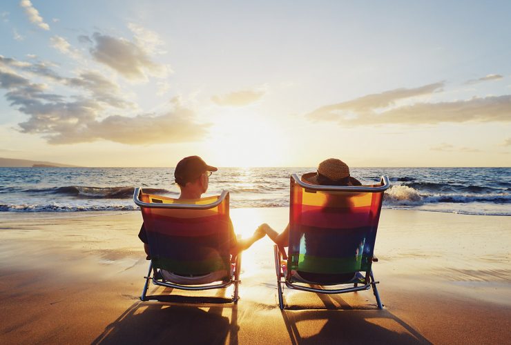 Retired couple at the beach