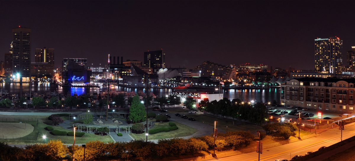 Baltimore Inner Harbor Skyline Night Panorama