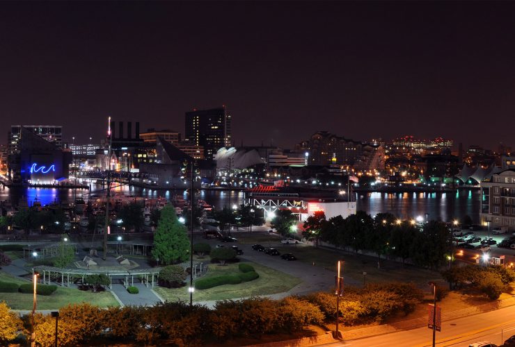 Baltimore Inner Harbor Skyline Night Panorama