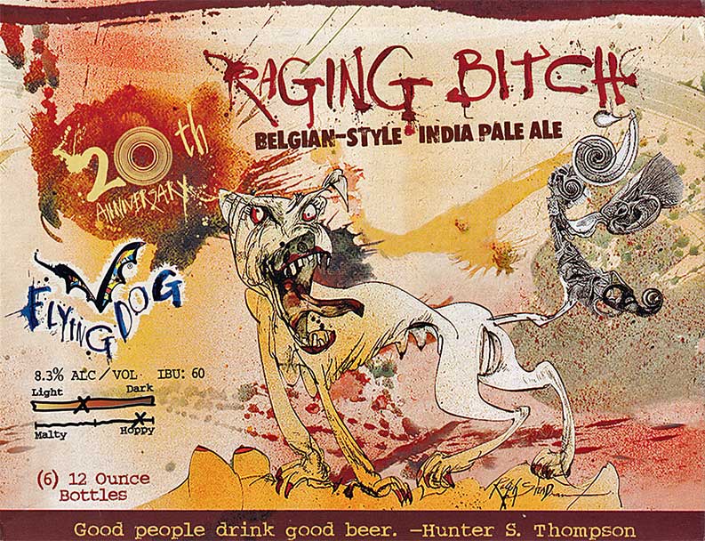 FLYING DOG BREWERY 4" Raging BITCH Belgian IPA Beer Sticker Sign Ralph Steadman 