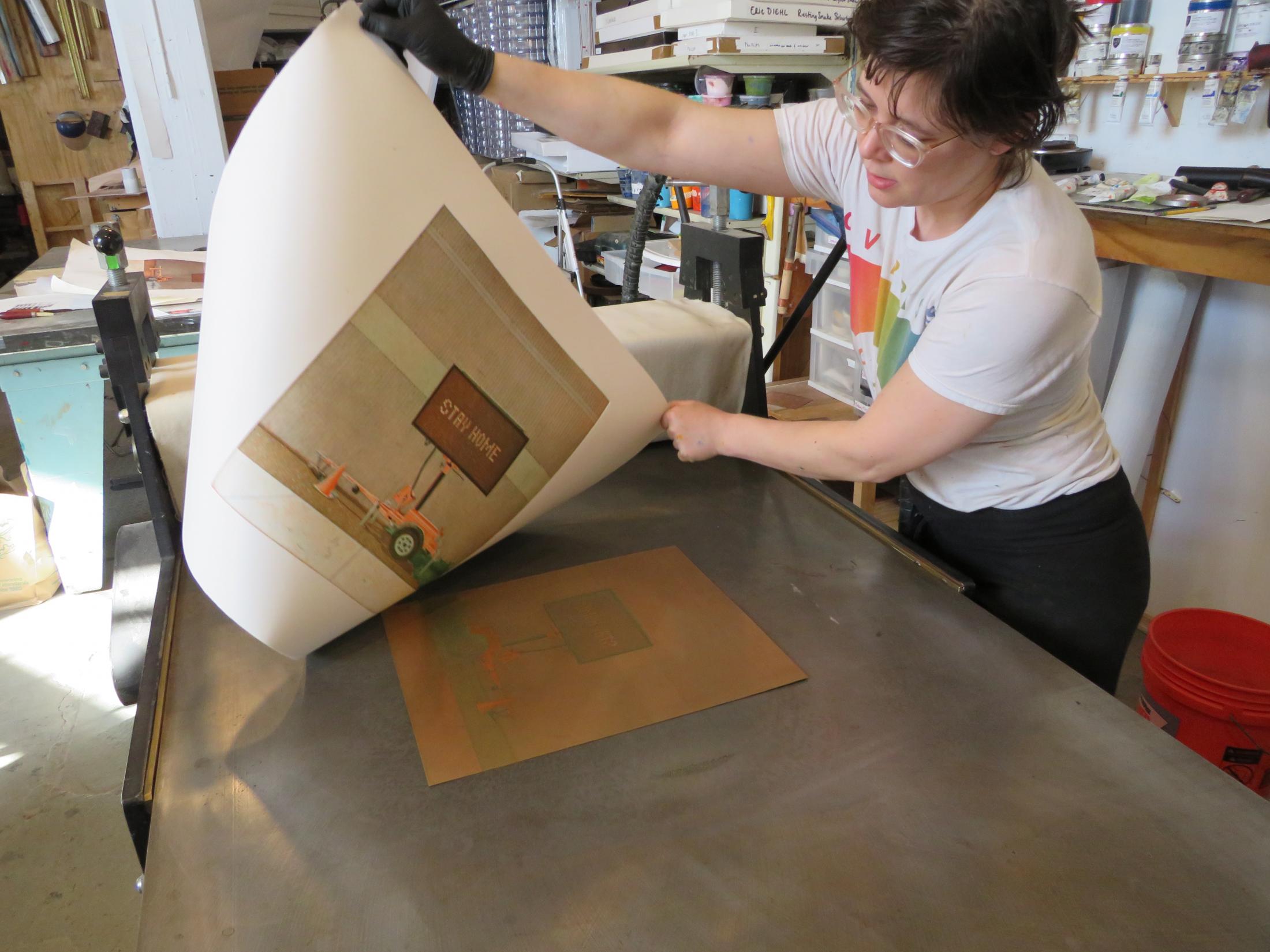 Master printer Julia Samuels at Overpass Projects