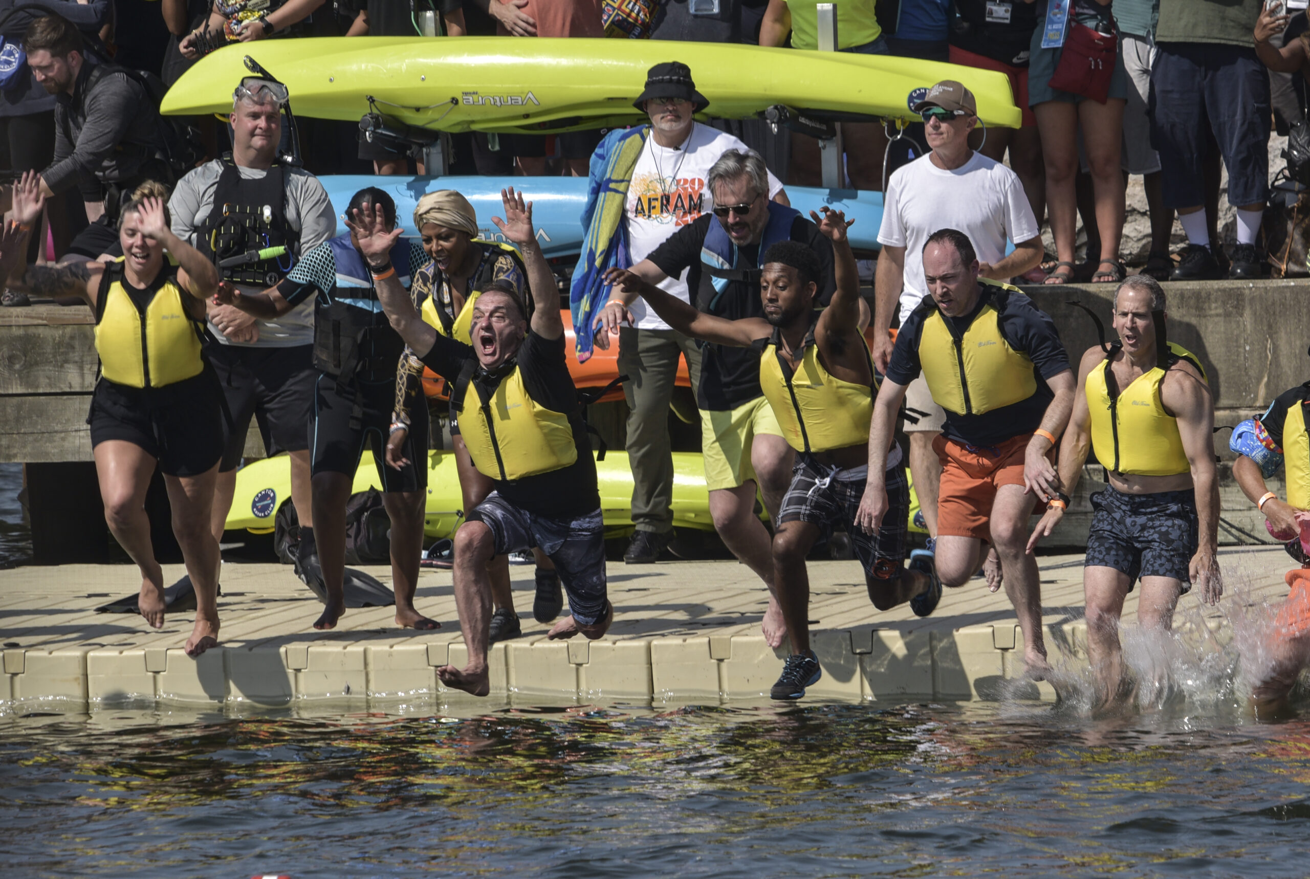 Startling with VIPs like the mayor, several groups of swimmers took to the water for the first swim in alsmot four decades.