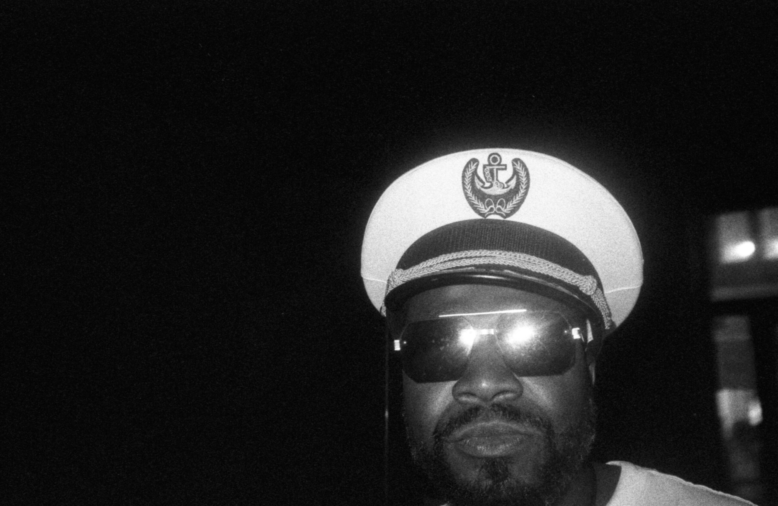 DJ and performer EZ Jackson in his captains hat outside of his Metro party in the early hours of Sunday morning
